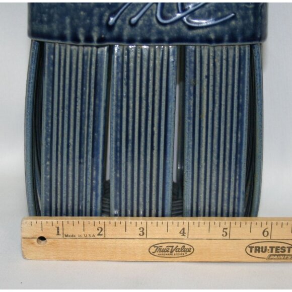 Parmentier Pottery Ceramic Basket Blue With Bamboo Handle - Picture 8 of 8